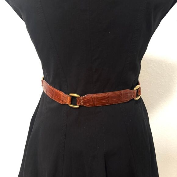 Retro Fossil 90s Vintage Brown Italian Leather Belt with Brass Buckle - Picture 2 of 8